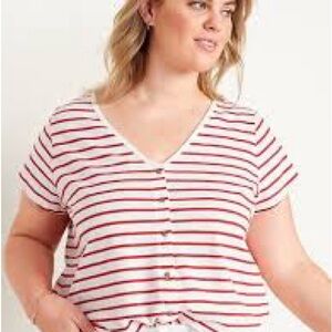 Old Navy Red and White Striped Short Sleeve Tee